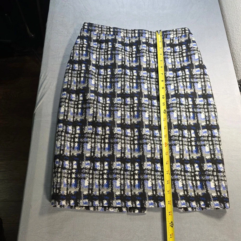Calvin Klein Blue Black White Abstract Plaid‎ Pencil Skirt Size 4 Lined Workwear
